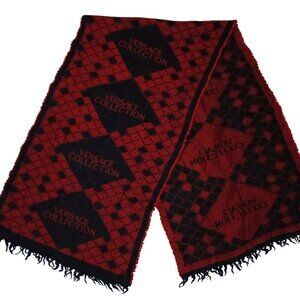 Versace Collection Red & Black Diamond Print Fringed Scarf Pre-Owned